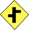 Staggered Junction Ahead with First Side Road to Left road sign